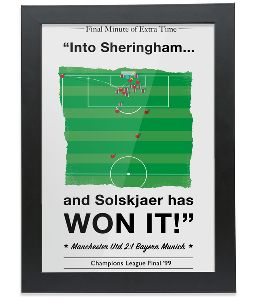 Solskjaer Champions League & Treble Winning Goal 1999 - Framed Wall Art